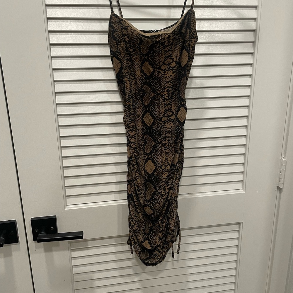WINDSOR Snakeskin Print Ruched Tie Mini Dress Size XS